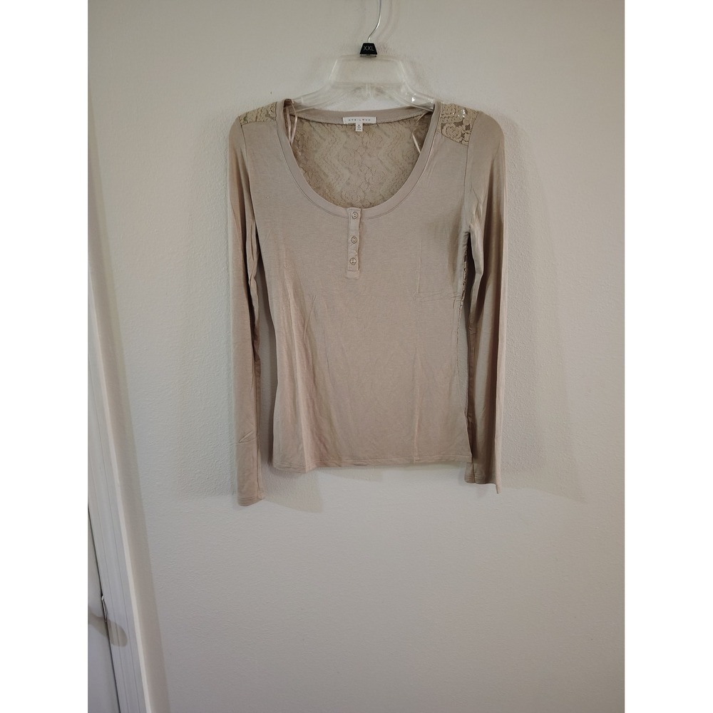 KYS LOVE Womens Tan Beige Lace Back Henley Long Sleeve‎ Top Small Boho Floral